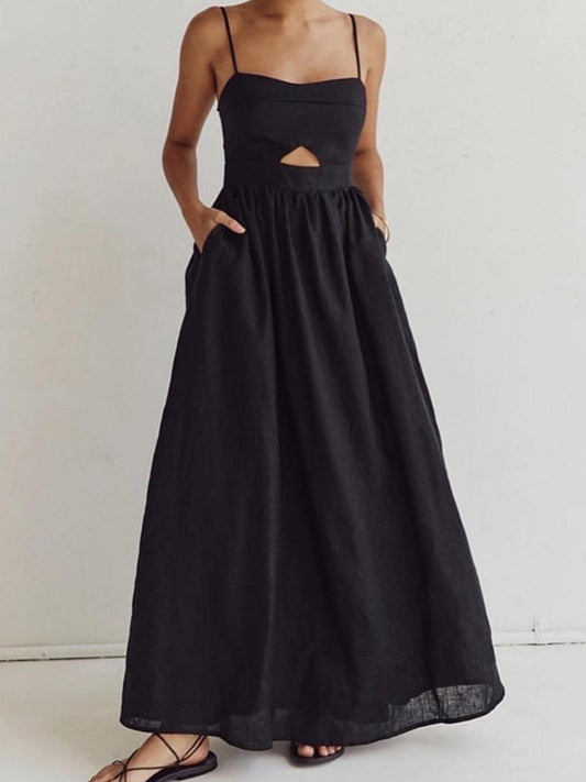 Women’s Linen Maxi Dress with Spaghetti Straps