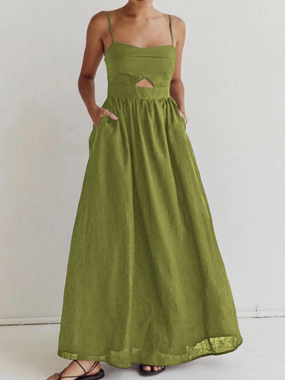 Women’s Linen Maxi Dress with Spaghetti Straps