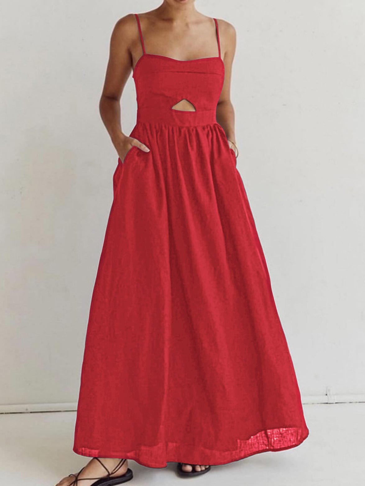 Women’s Linen Maxi Dress with Spaghetti Straps