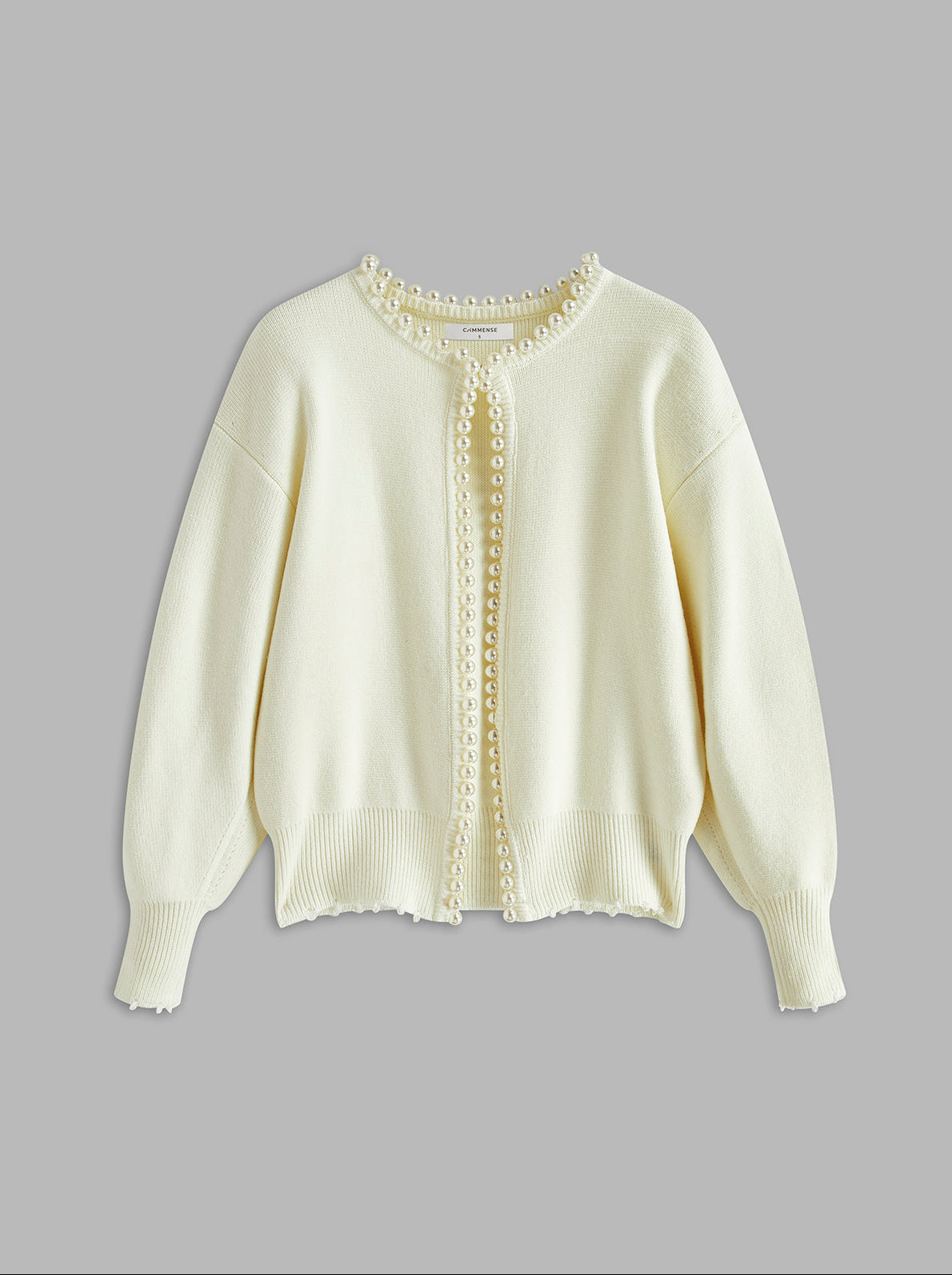 Pearl Button Knit Cardigan with Distressed Hem