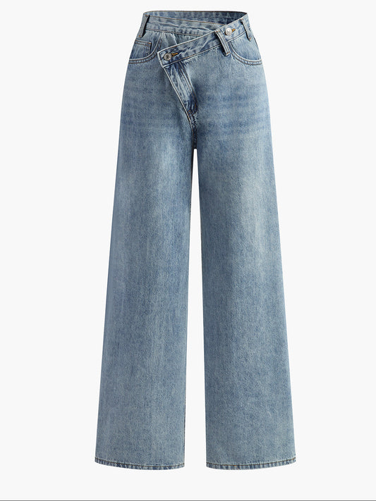 Women’s Asymmetric Waist Wide Leg Jeans