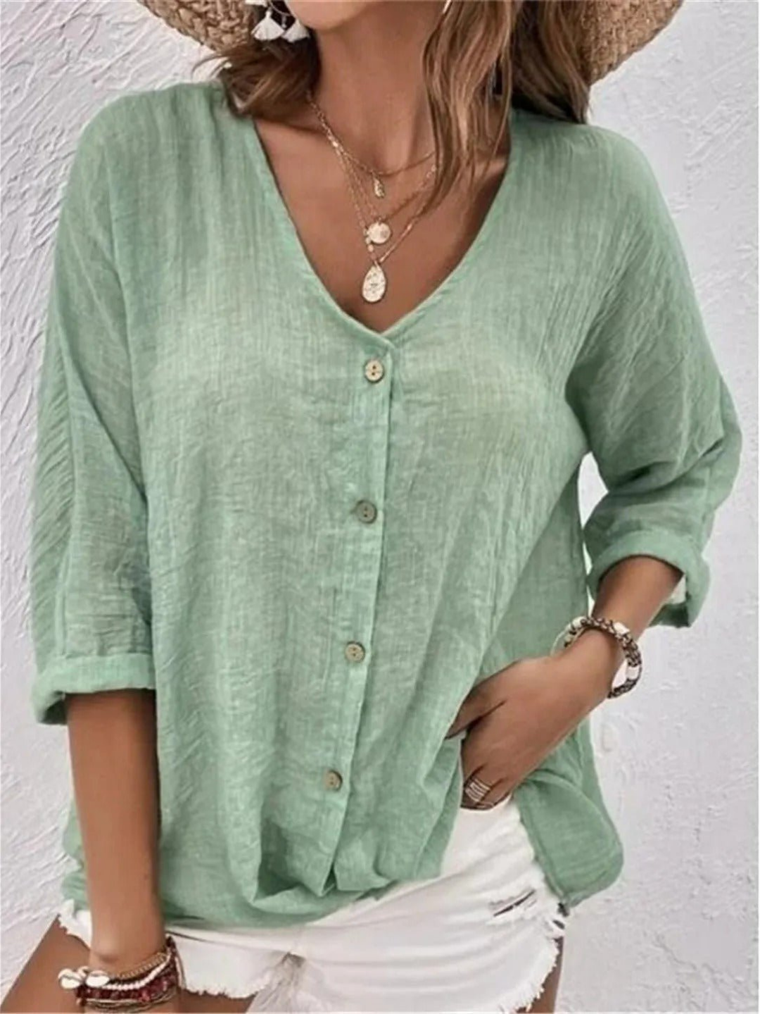 Women’s Crinkle Cotton V-Neck Top