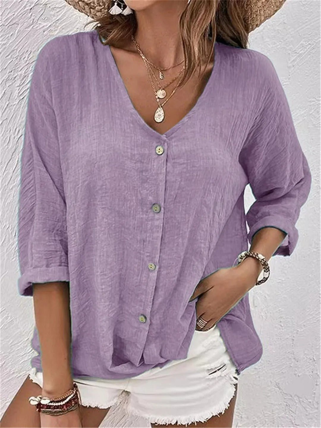 Women’s Crinkle Cotton V-Neck Top