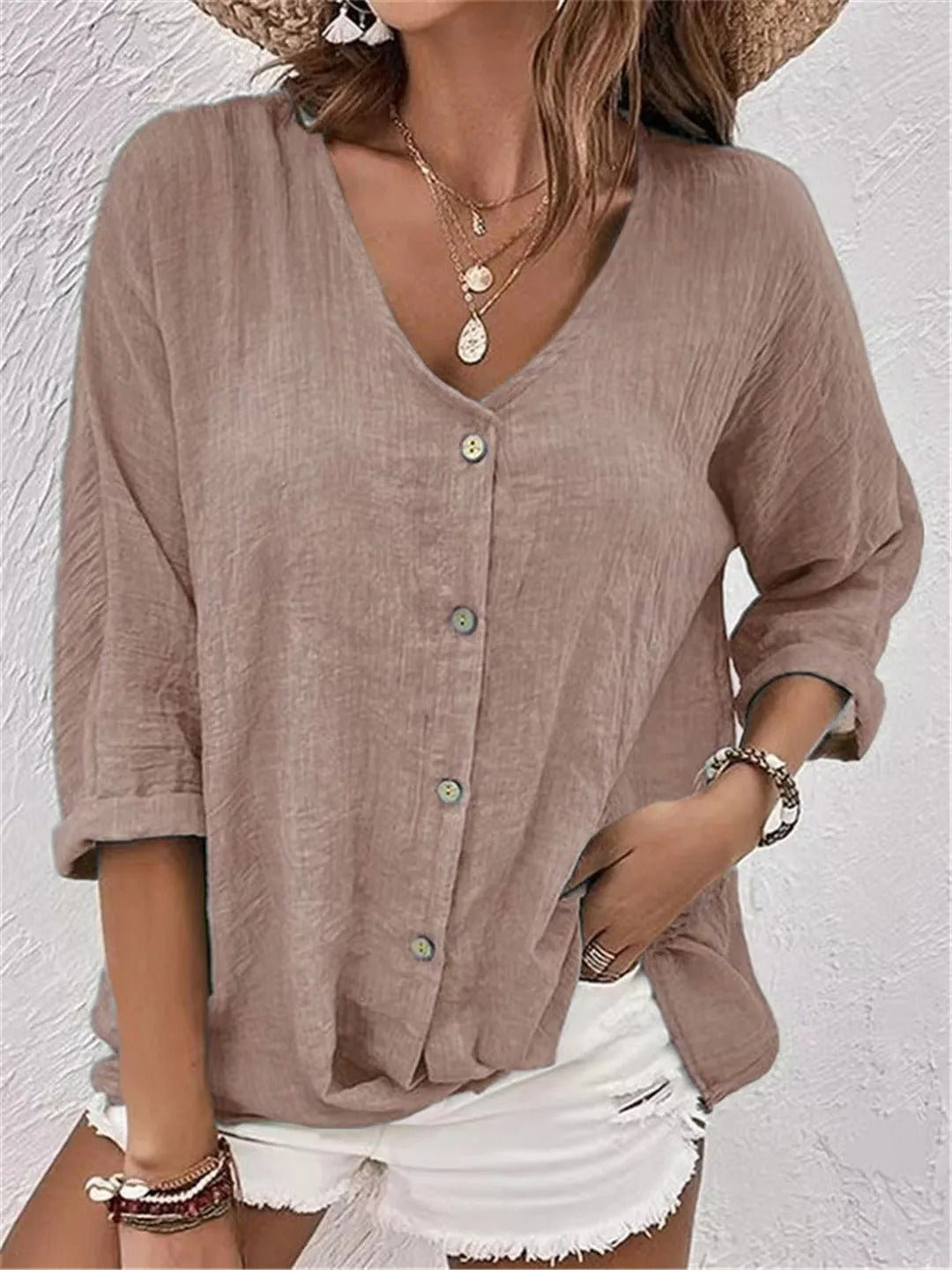 Women’s Crinkle Cotton V-Neck Top