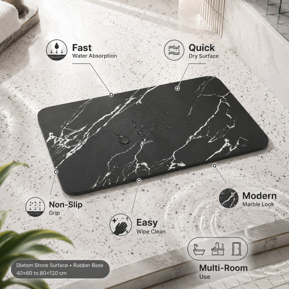 Quick-Dry Stone-Style Bathroom Mat with Marble Pattern