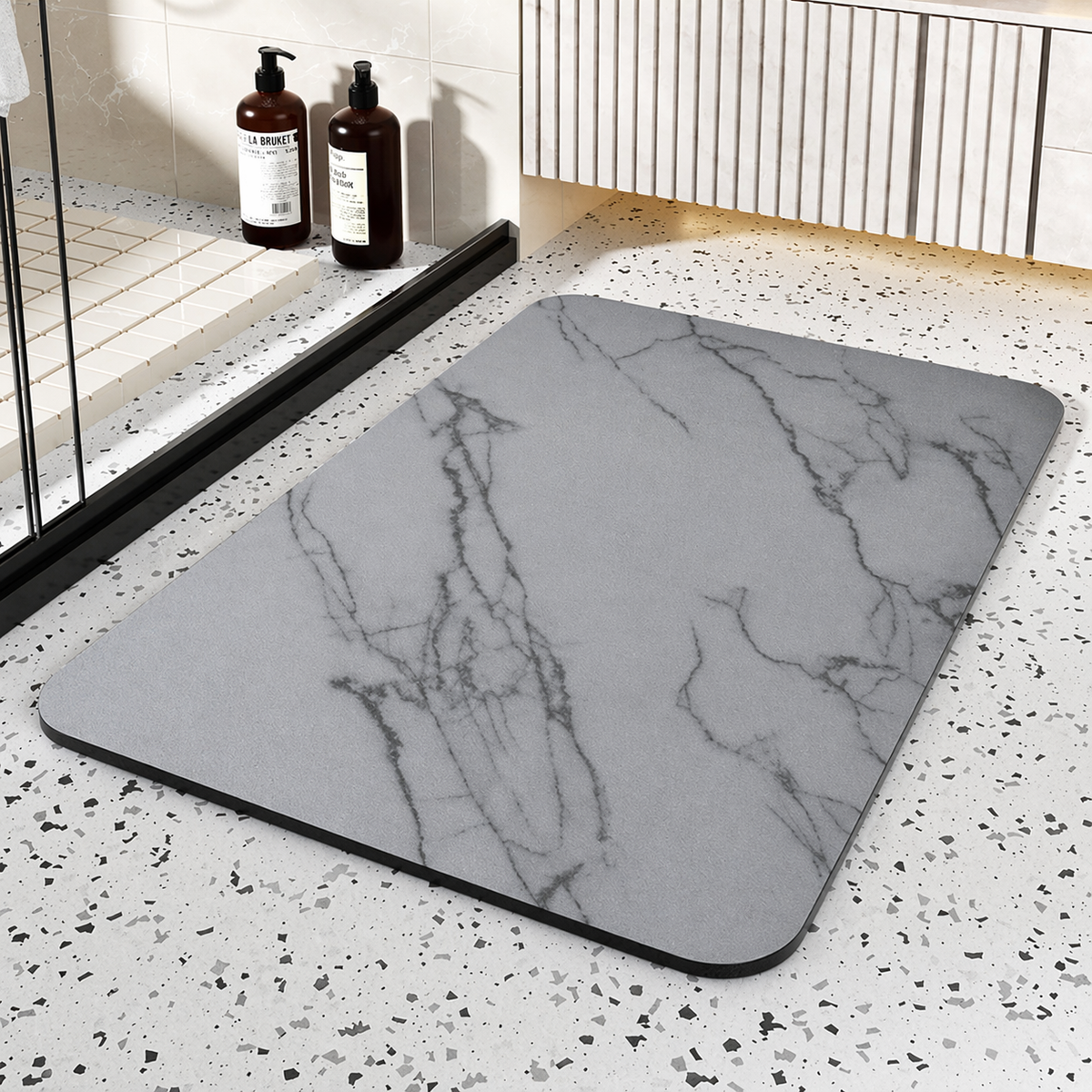 Quick-Dry Stone-Style Bathroom Mat with Marble Pattern