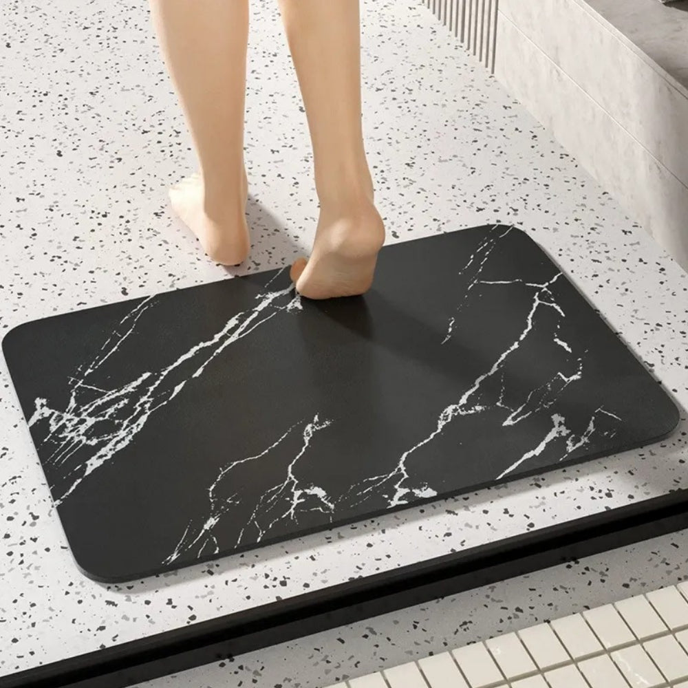 Quick-Dry Stone-Style Bathroom Mat with Marble Pattern