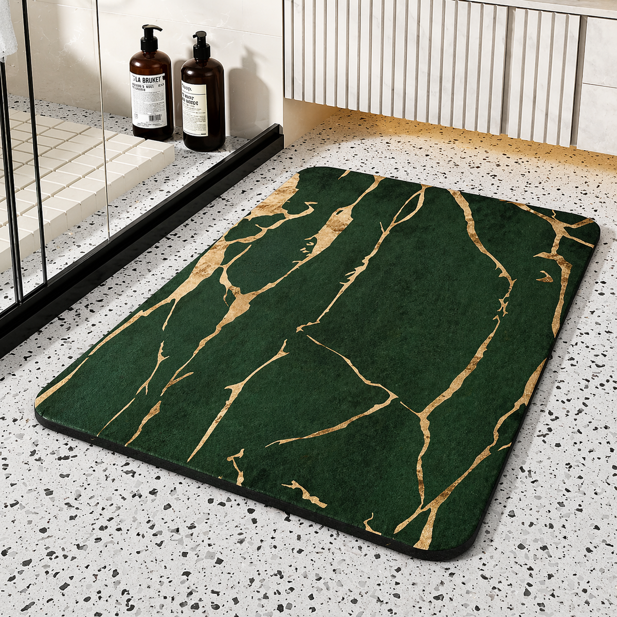 Quick-Dry Stone-Style Bathroom Mat with Marble Pattern