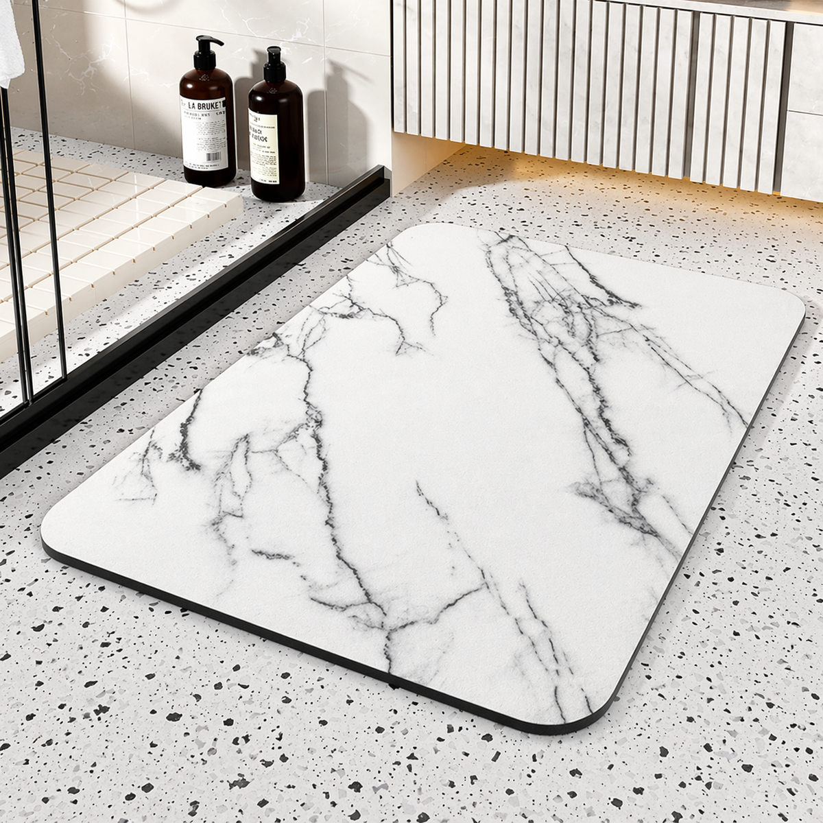 Quick-Dry Stone-Style Bathroom Mat with Marble Pattern