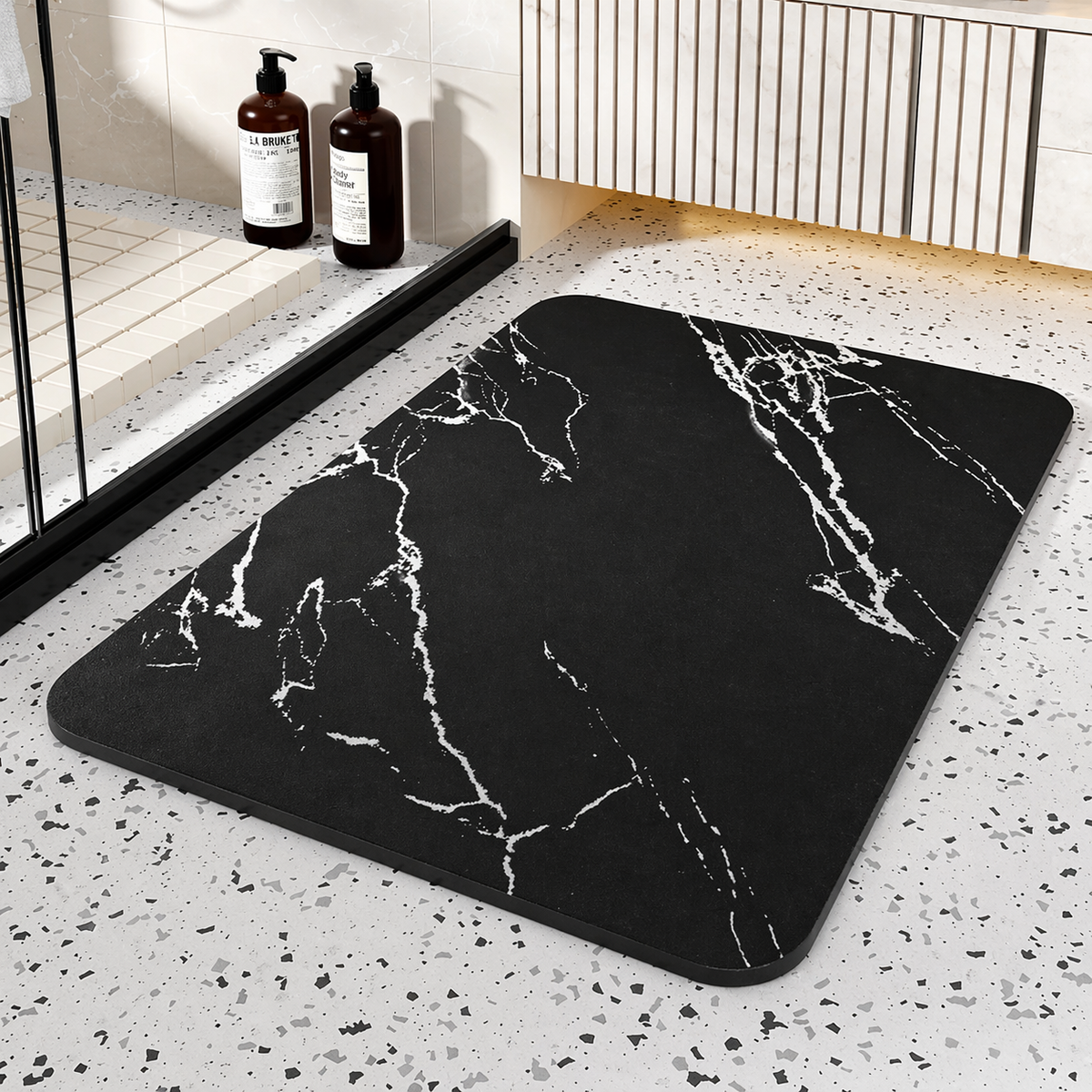 Quick-Dry Stone-Style Bathroom Mat with Marble Pattern