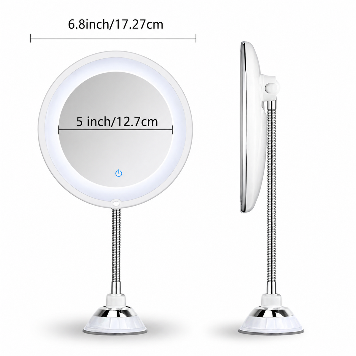 LED Magnifying Bathroom Mirror with Adjustable Wall Arm