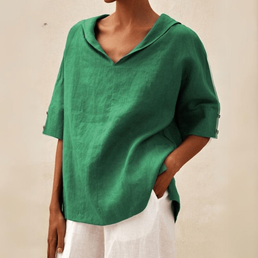 Women’s Linen Tunic Top with Collared V-Neck