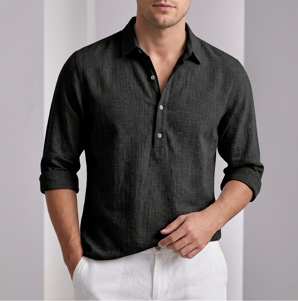 Men’s Lightweight Linen Blend Henley Shirt – Breathable Summer Style