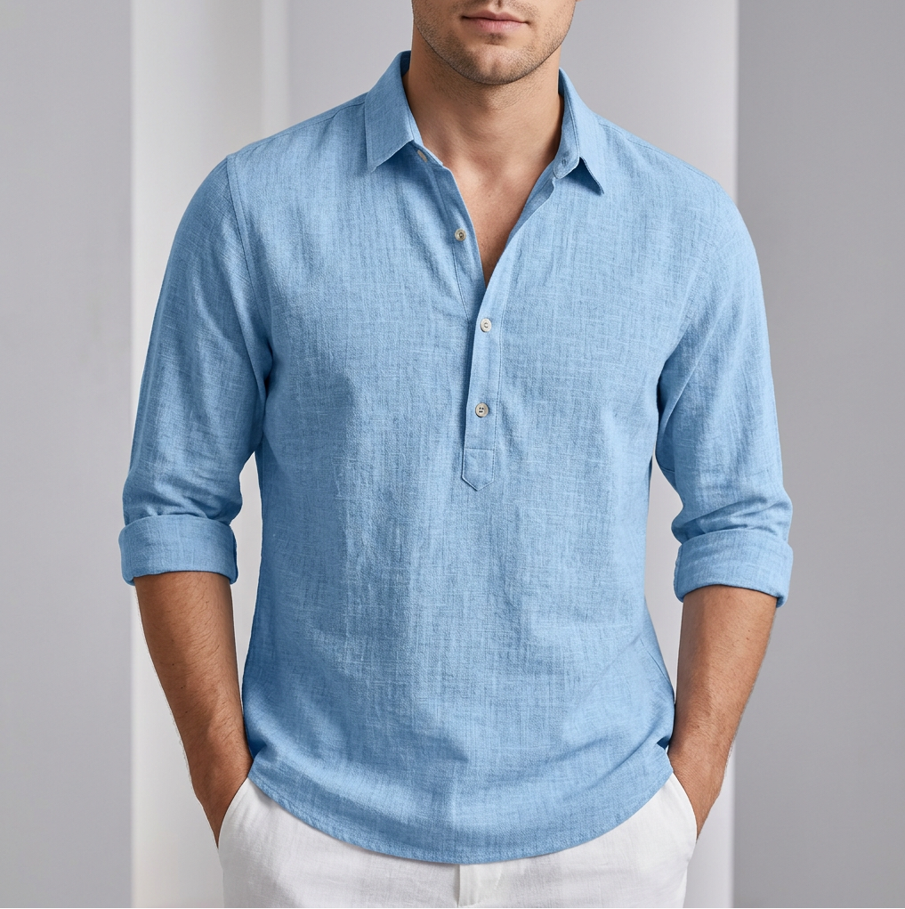 Men’s Lightweight Linen Blend Henley Shirt – Breathable Summer Style