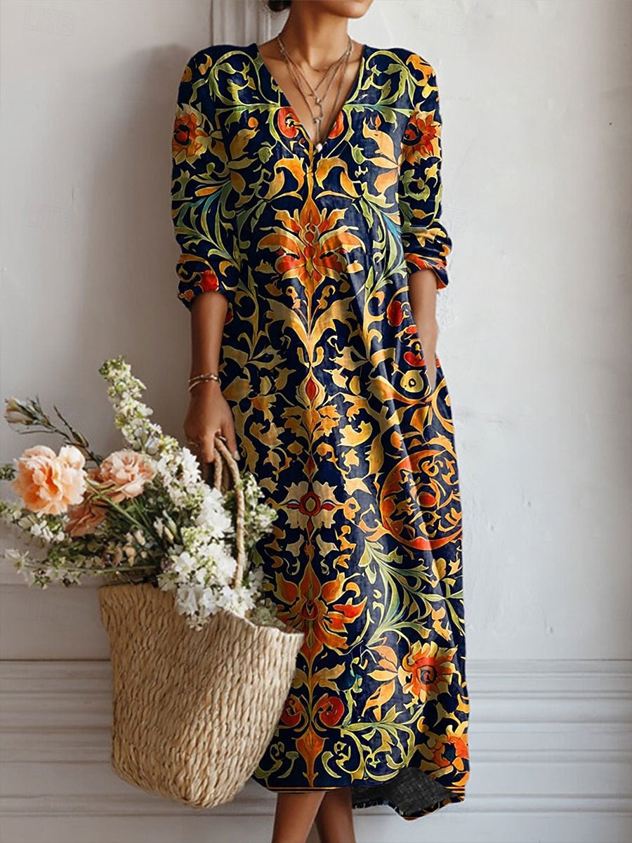 Women’s Baroque Print Cotton Midi Dress