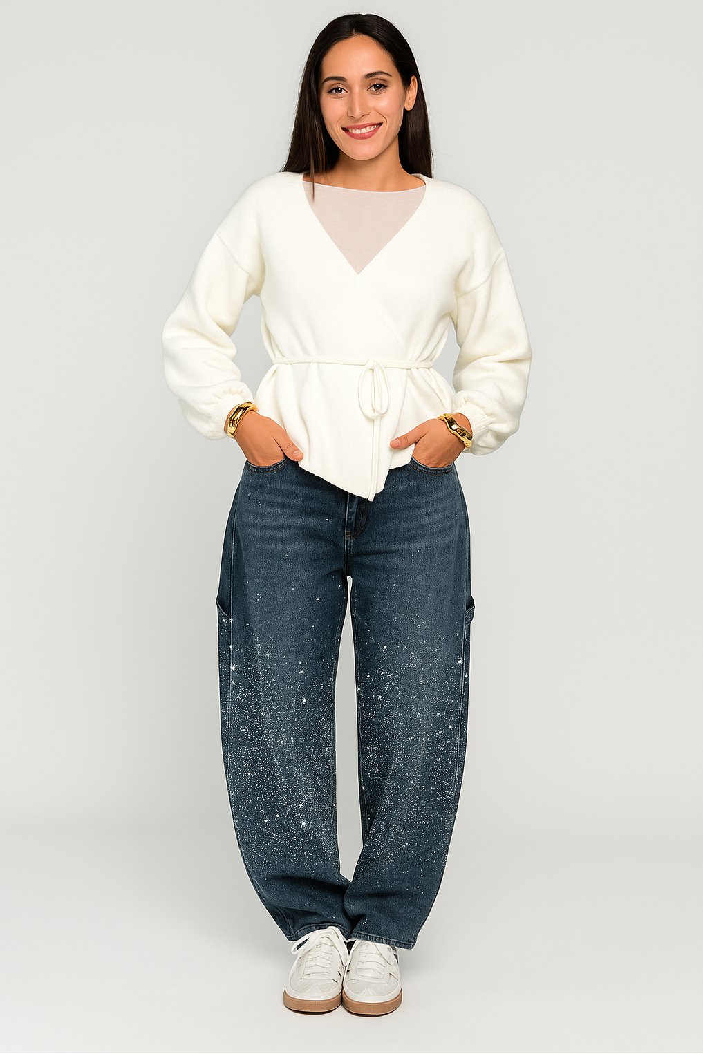 Women’s Baggy Sparkle Jeans – Relaxed Fit Denim with Subtle Shine