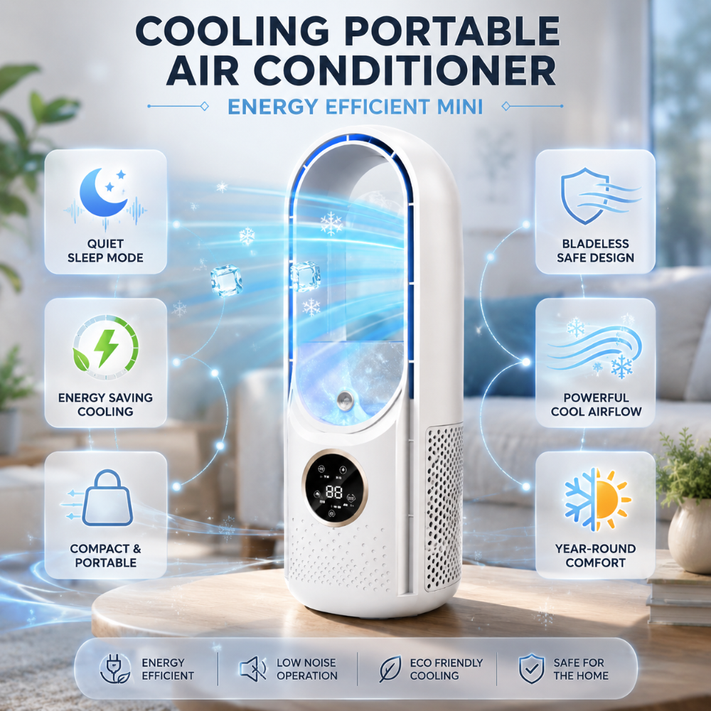 Portable Bladeless Air Cooler and Heater with Timer