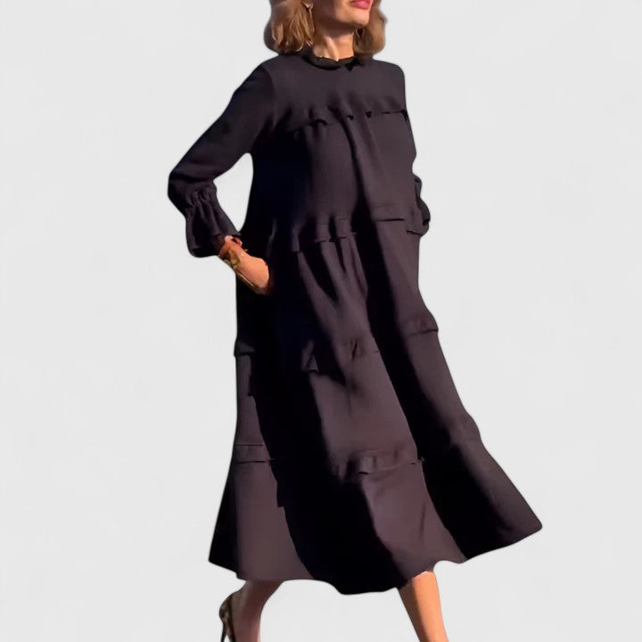 Women’s Tiered Ruffle Long Sleeve Midi Dress