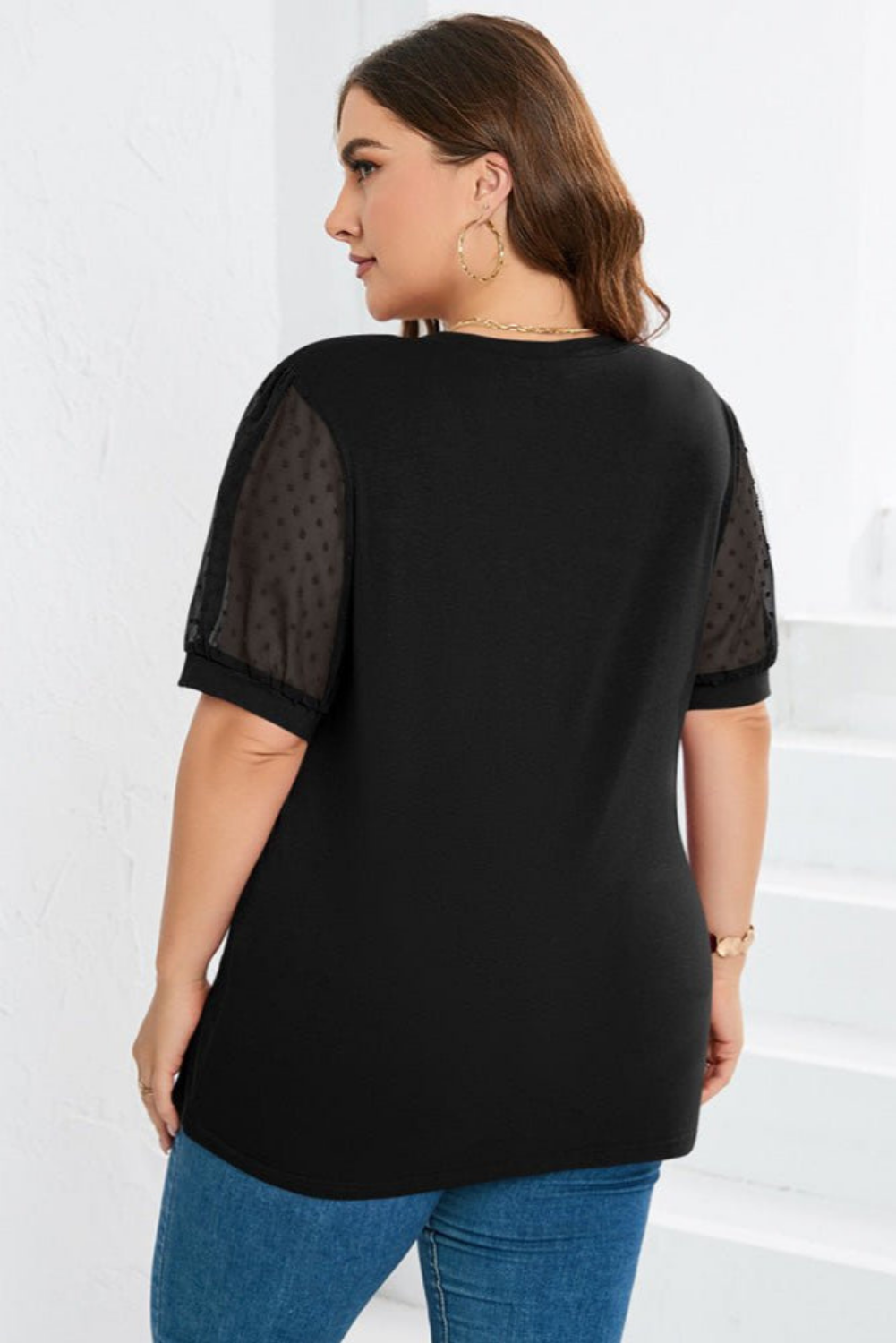 Women’s Cotton Top with Swiss Dot Puff Sleeves