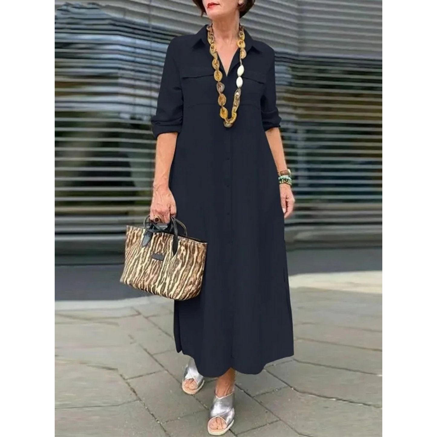 Vivienne – Elegant V-Neck Shirt Dress
