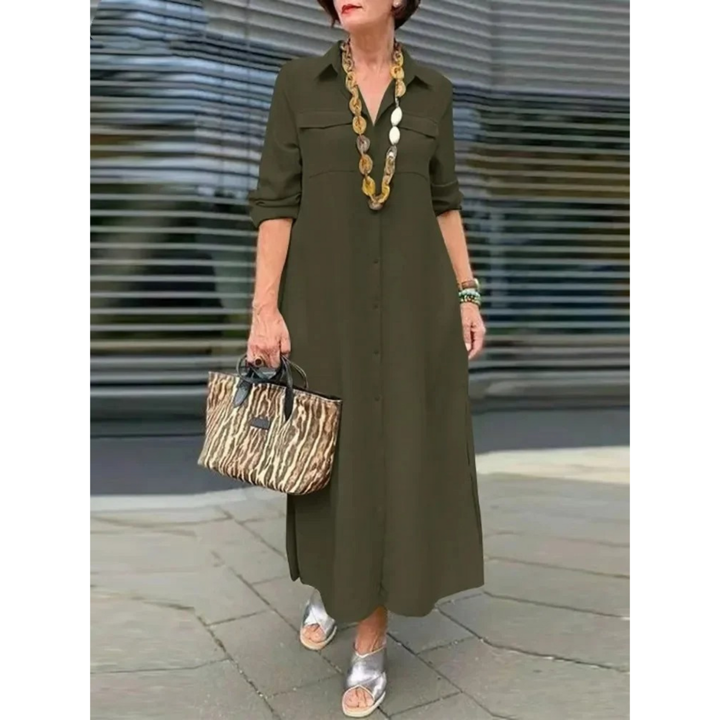 Vivienne – Elegant V-Neck Shirt Dress