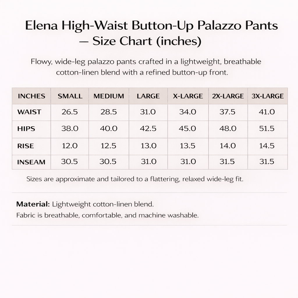 Elena High-Waist Button-Up Palazzo Pants for Women – Flowy Wide-Leg Fit