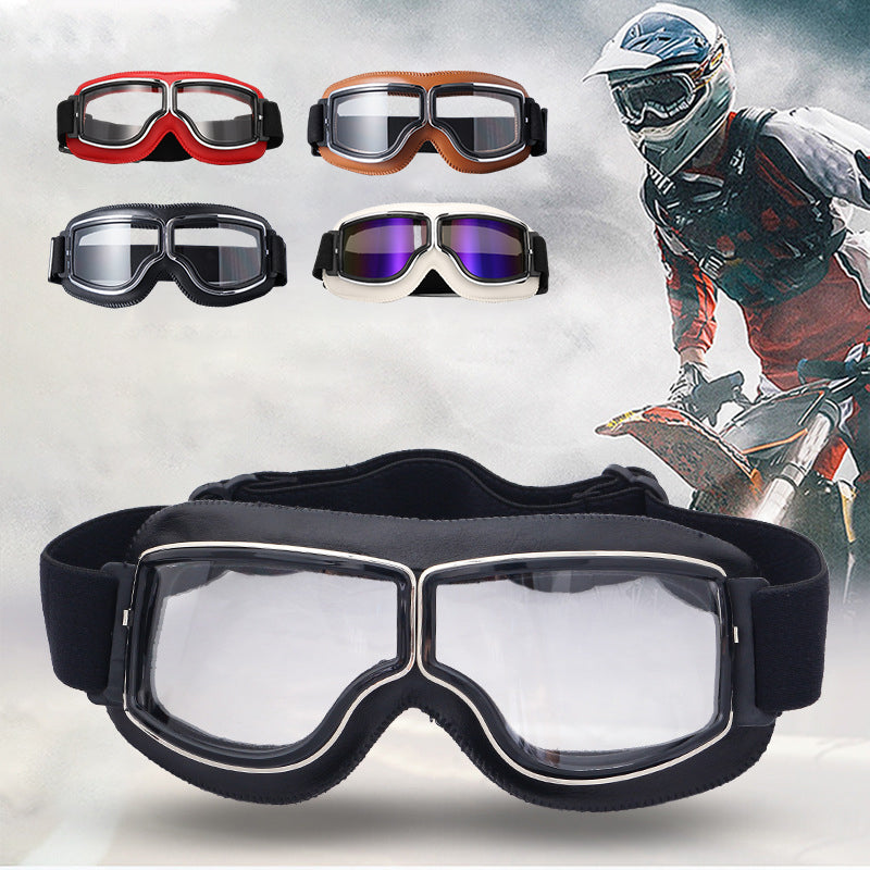 Vintage Motorcycle Goggles - Over Glasses Leather Aviator Pilot