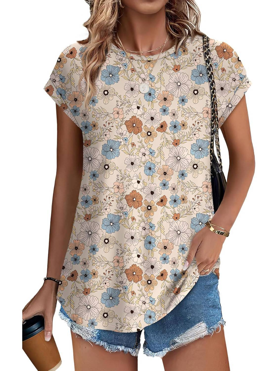 Women’s Botanical Print Cap Sleeve Top