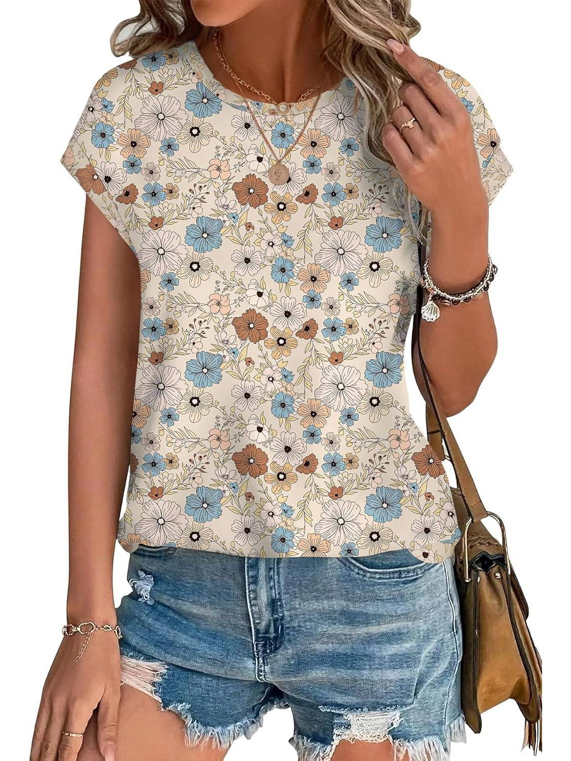 Women’s Botanical Print Cap Sleeve Top