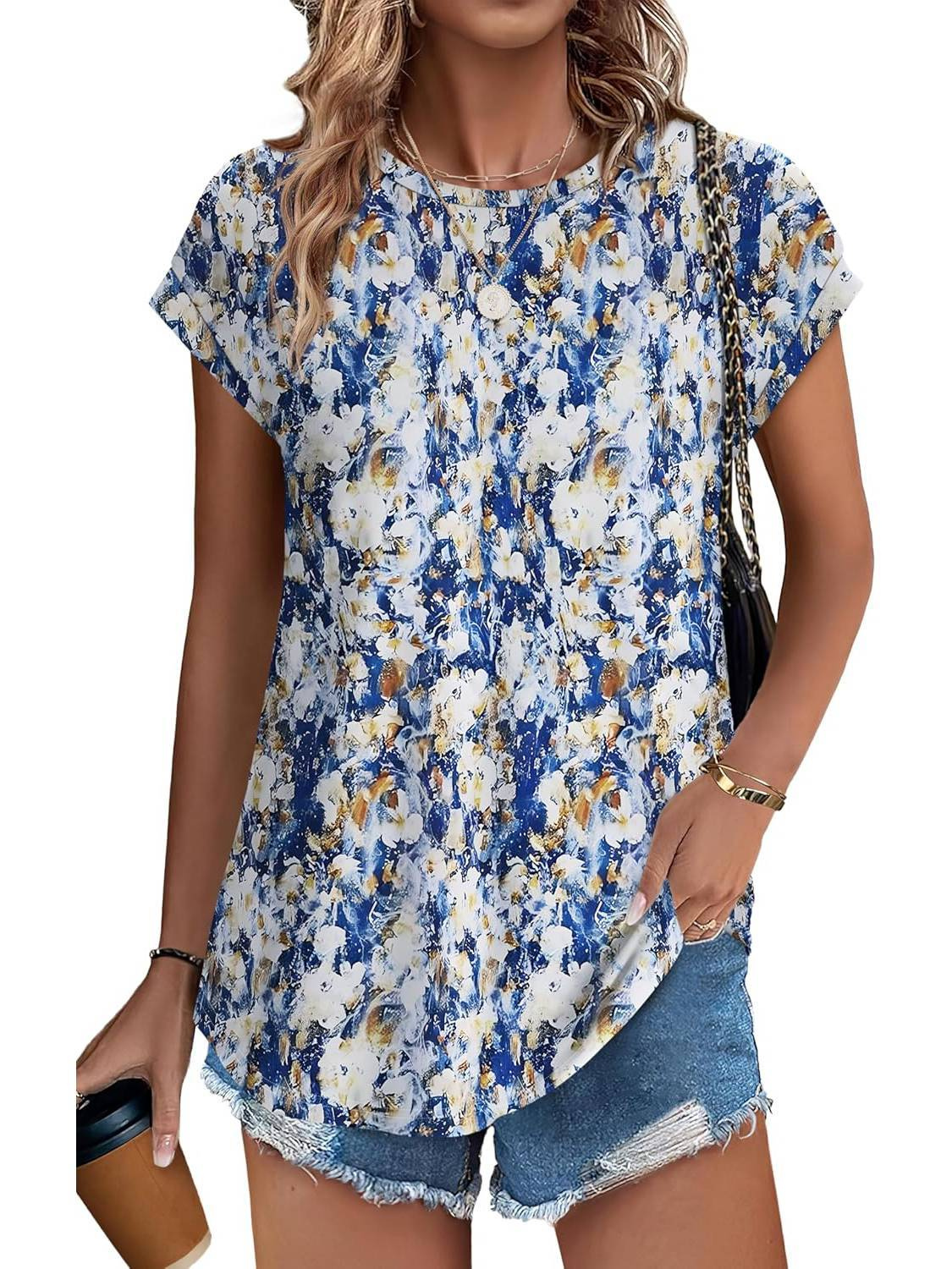 Women’s Botanical Print Cap Sleeve Top