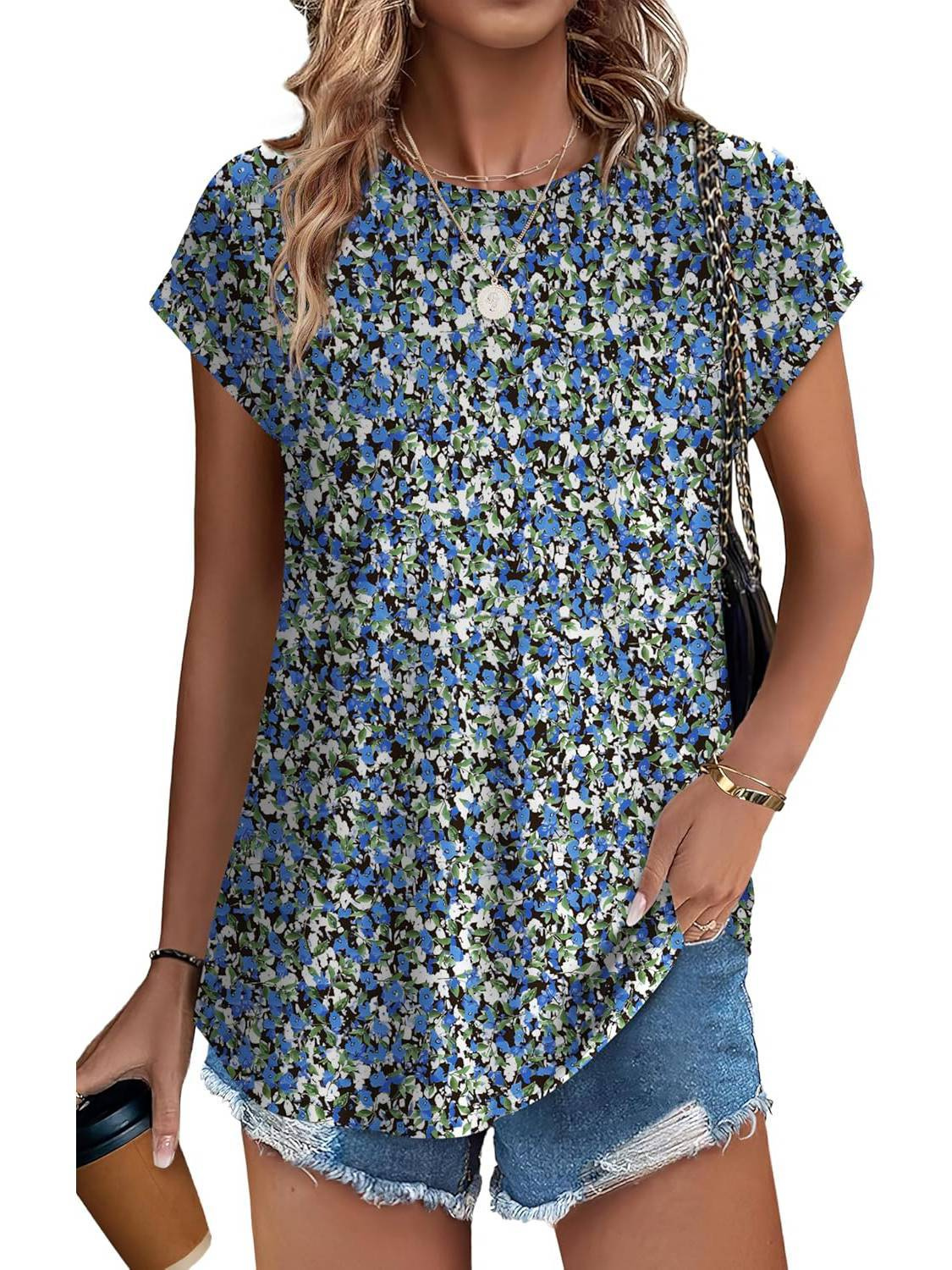 Women’s Botanical Print Cap Sleeve Top