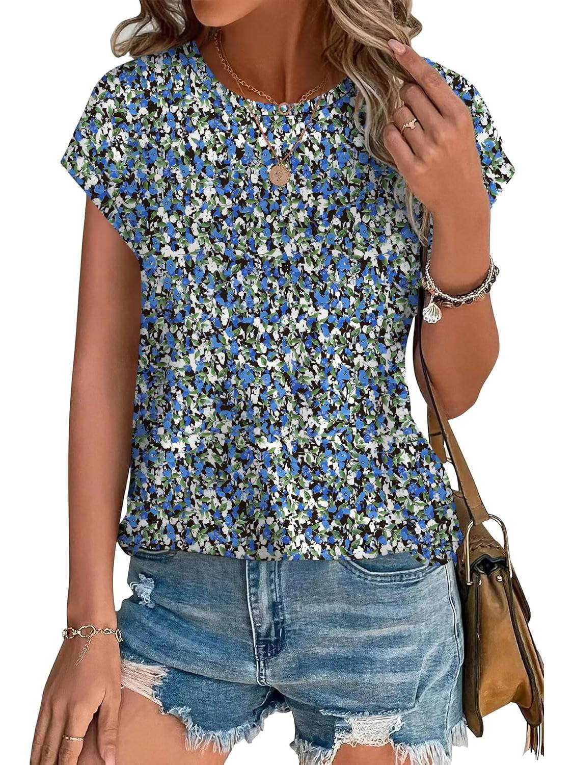 Women’s Botanical Print Cap Sleeve Top