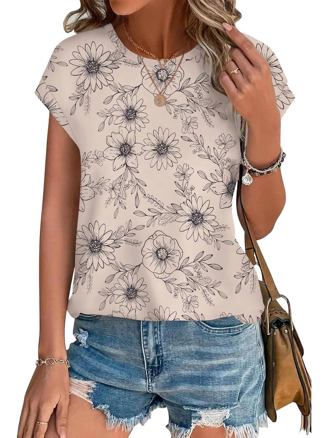 Women’s Botanical Print Cap Sleeve Top