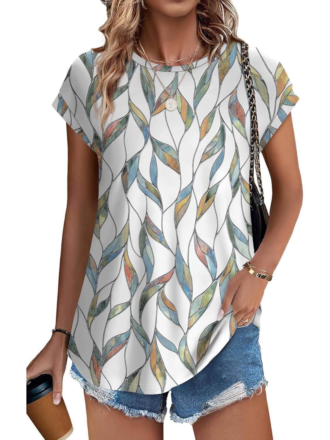 Women’s Botanical Print Cap Sleeve Top