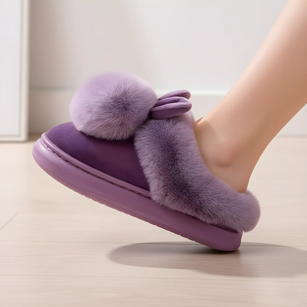 Women's Plush Bunny Slippers with Open or Closed Heel