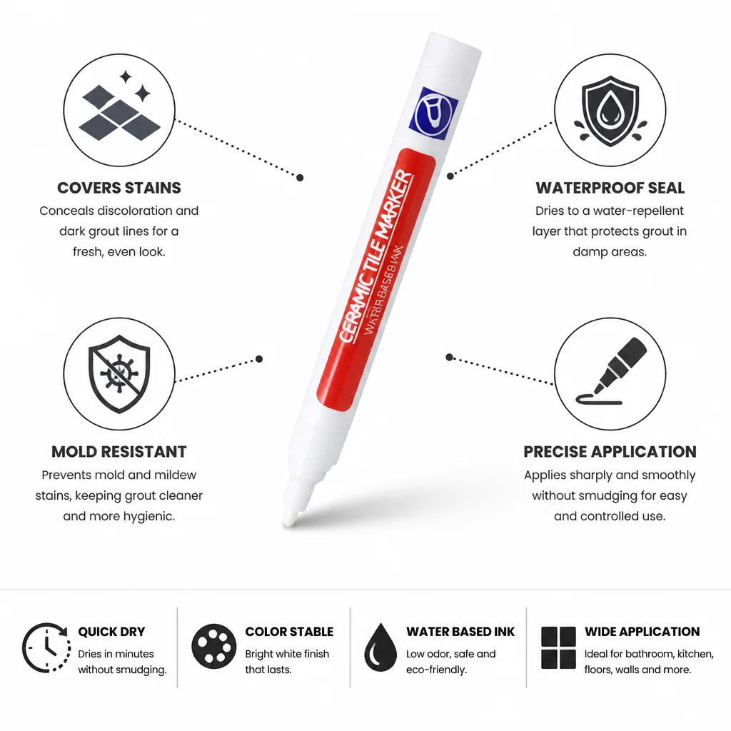 Precision Tip Grout Touch-Up Pen for Tile Lines