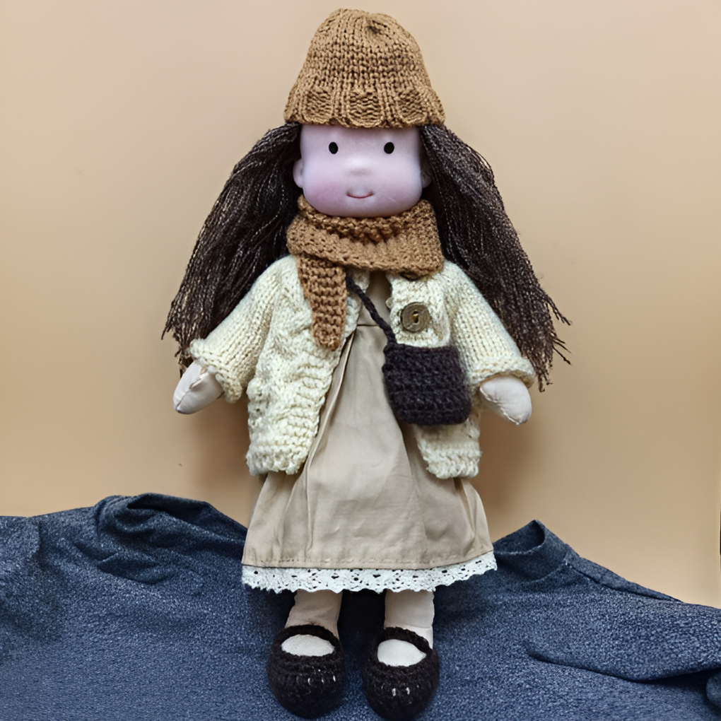 Handmade Waldorf Cuddly Doll - Soft Cotton Wool Toddler Plush