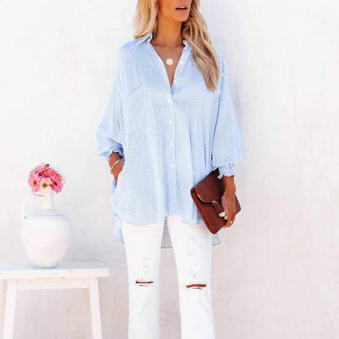 Women’s Cotton Pinstripe Button Down Blouse