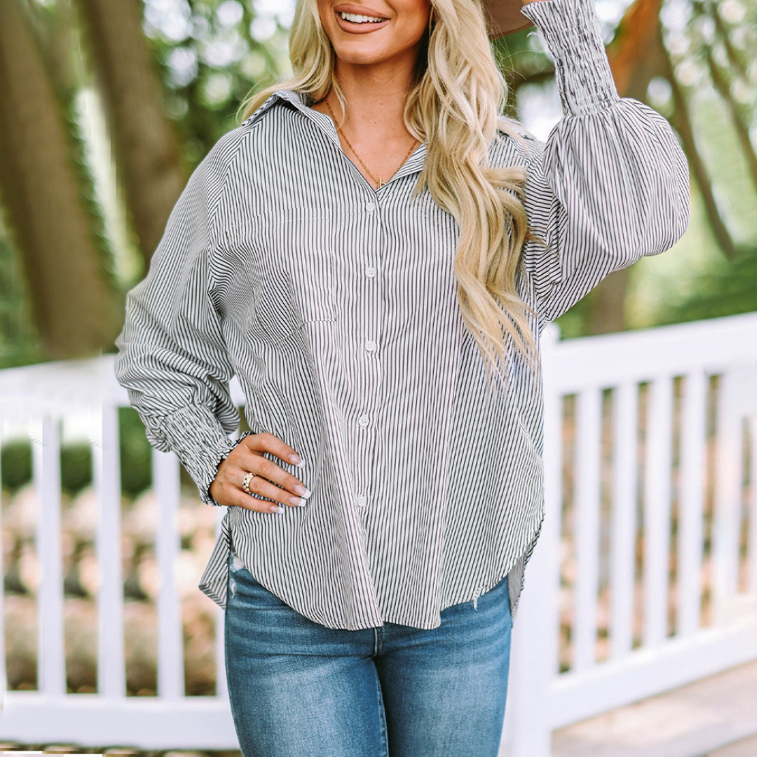 Women’s Cotton Pinstripe Button Down Blouse