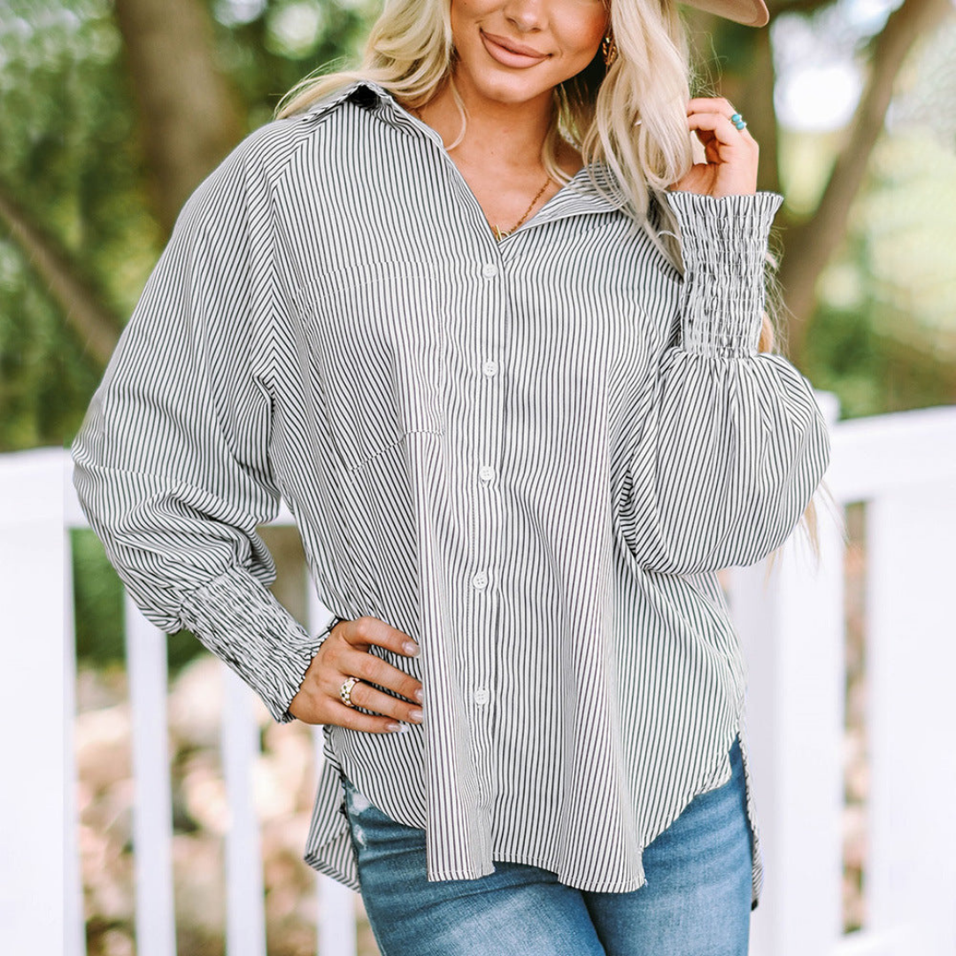 Women’s Cotton Pinstripe Button Down Blouse