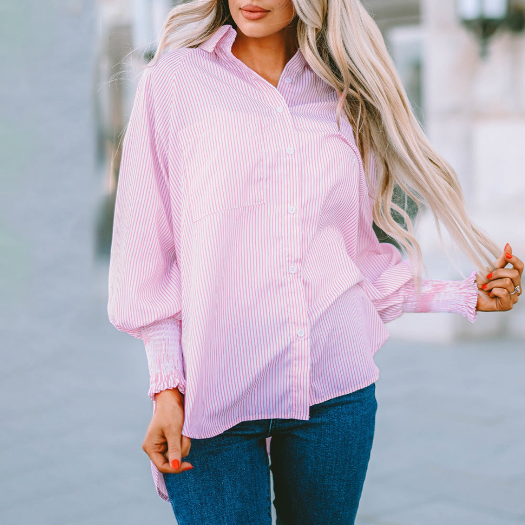 Women’s Cotton Pinstripe Button Down Blouse