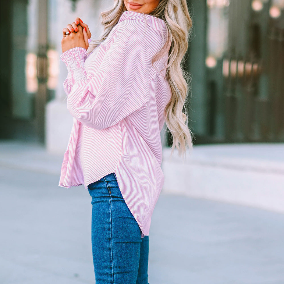Women’s Cotton Pinstripe Button Down Blouse