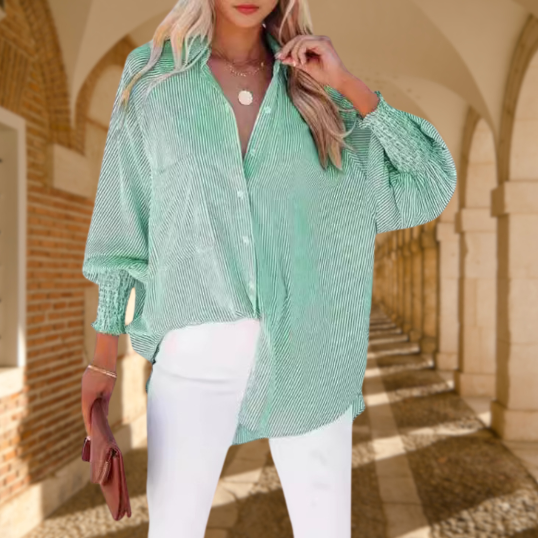 Women’s Cotton Pinstripe Button Down Blouse