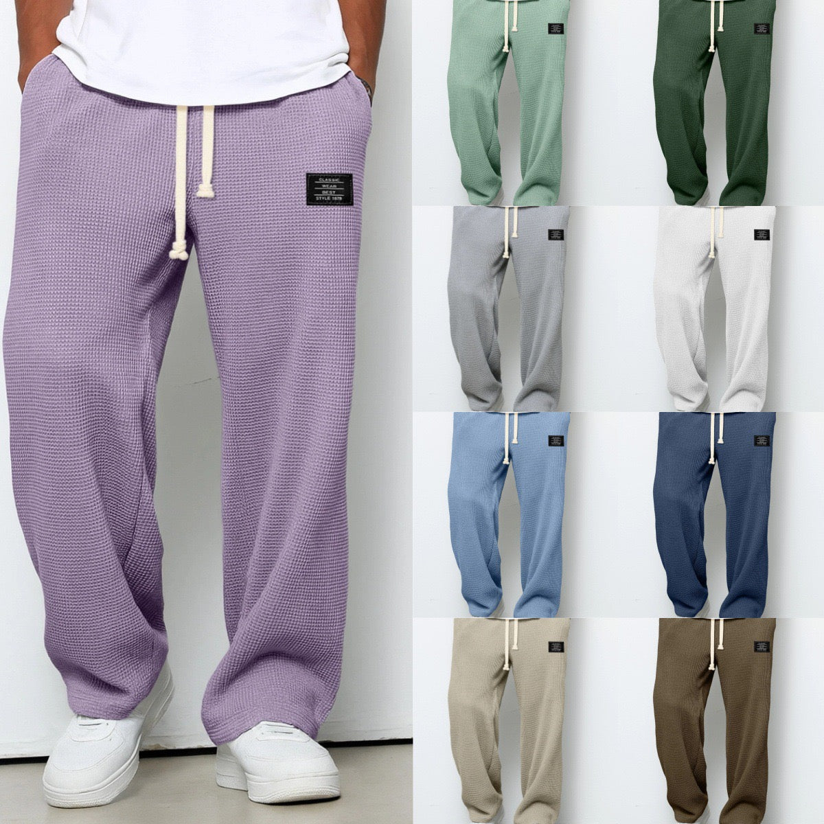 Mens Relaxed Everyday Lace Pants Adjustable Waist Straight Fit