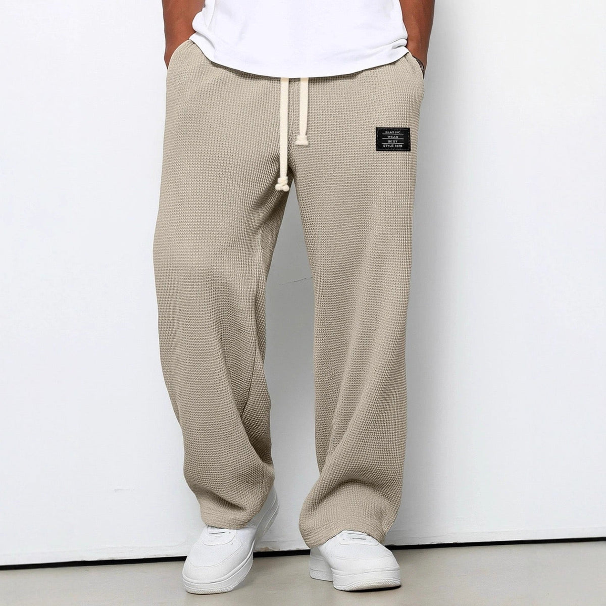 Mens Relaxed Everyday Lace Pants Adjustable Waist Straight Fit