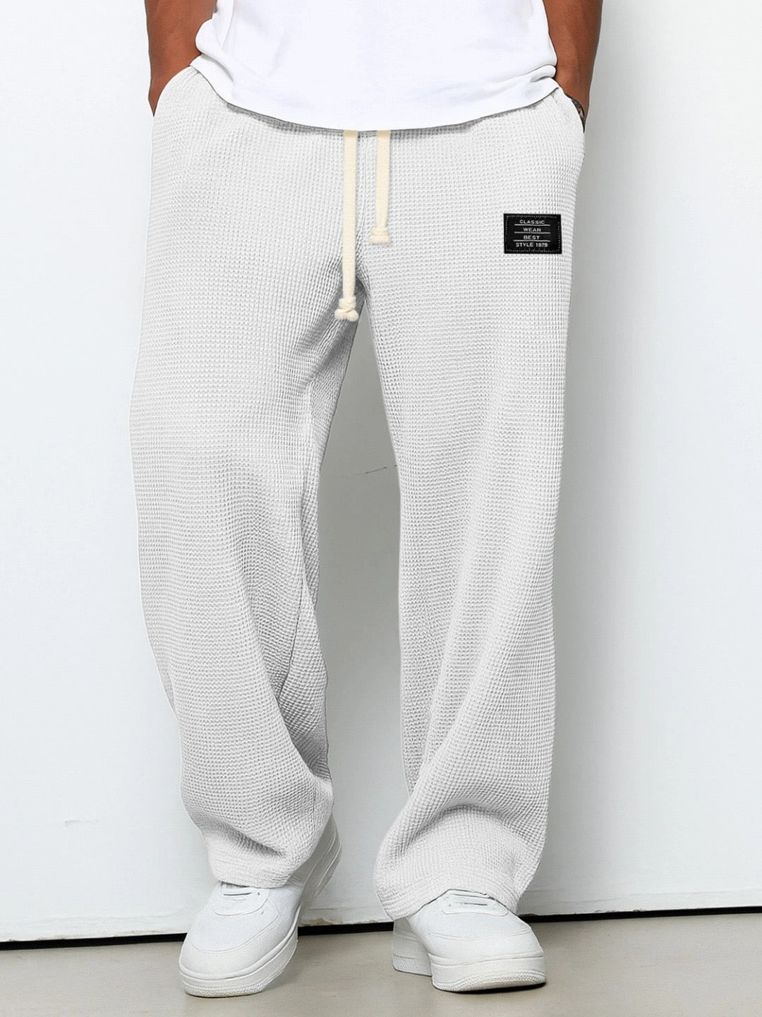 Mens Relaxed Everyday Lace Pants Adjustable Waist Straight Fit