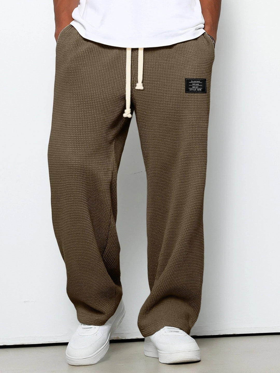 Mens Relaxed Everyday Lace Pants Adjustable Waist Straight Fit