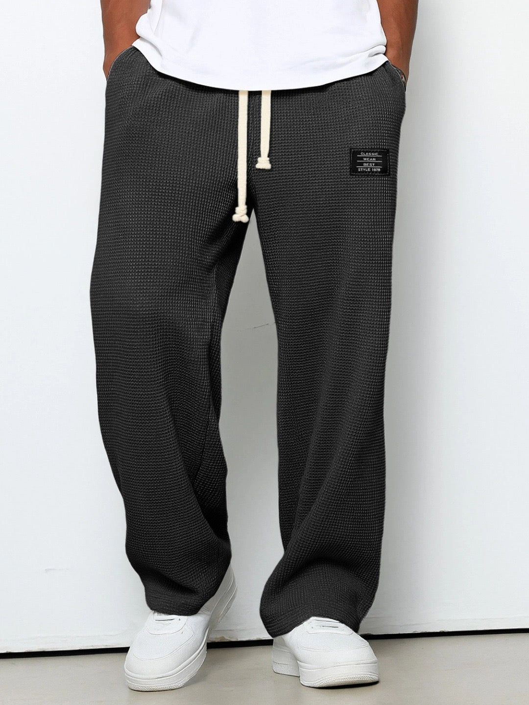 Mens Relaxed Everyday Lace Pants Adjustable Waist Straight Fit