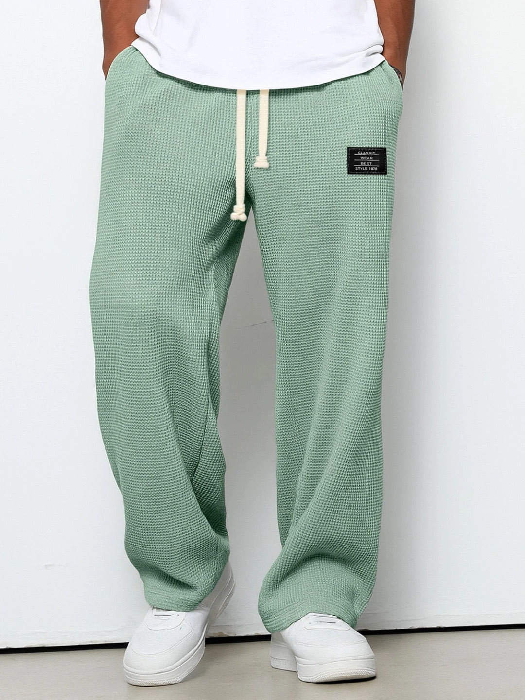 Mens Relaxed Everyday Lace Pants Adjustable Waist Straight Fit
