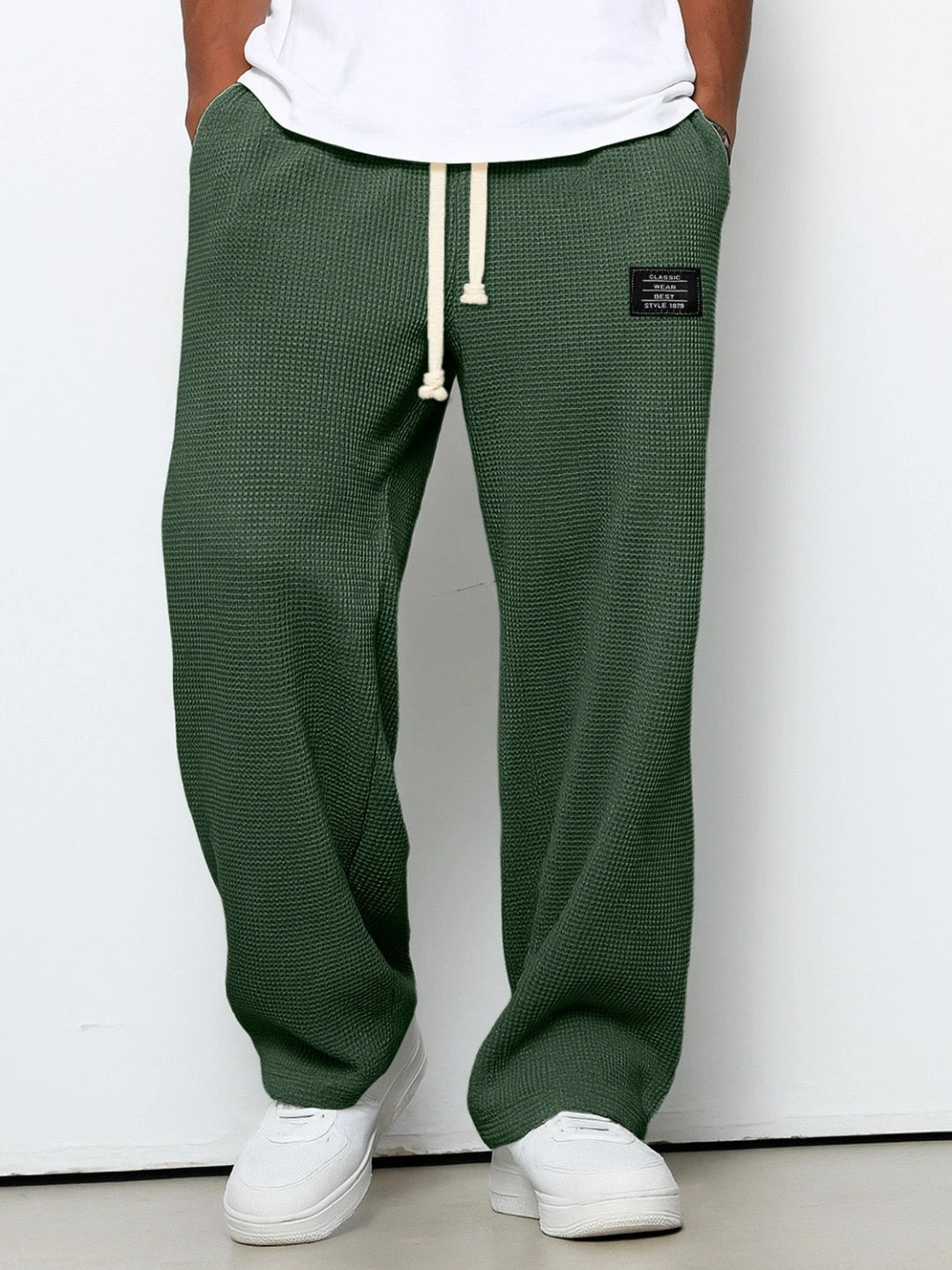 Mens Relaxed Everyday Lace Pants Adjustable Waist Straight Fit